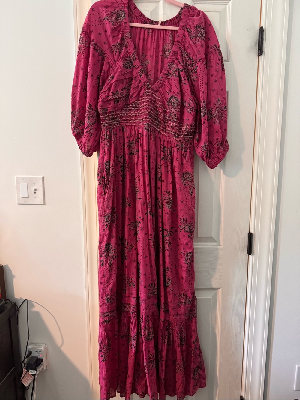 Free People Women's Pink Floral Maxi Dress with Smocked Waist
